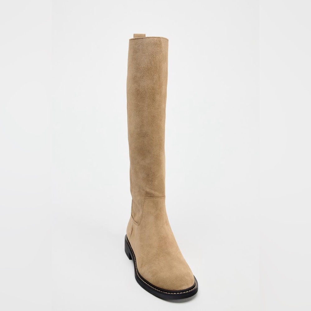 NWT Zara Flat Suede Boots with Interior Lining in Dark Tan - US Women’s 10 - Picture 4 of 6